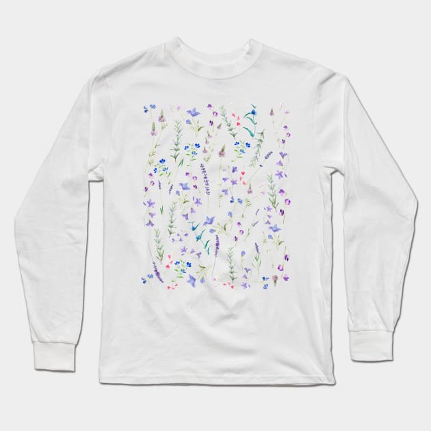 delicate purple wildflowers pattern Long Sleeve T-Shirt by colorandcolor